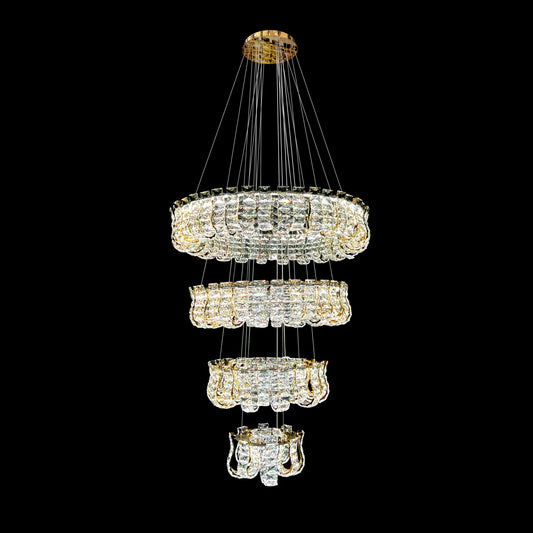 4Tier Dimmable gold Crystal LED Chandelier with Remote Control –Luxury Modern Ceiling Light