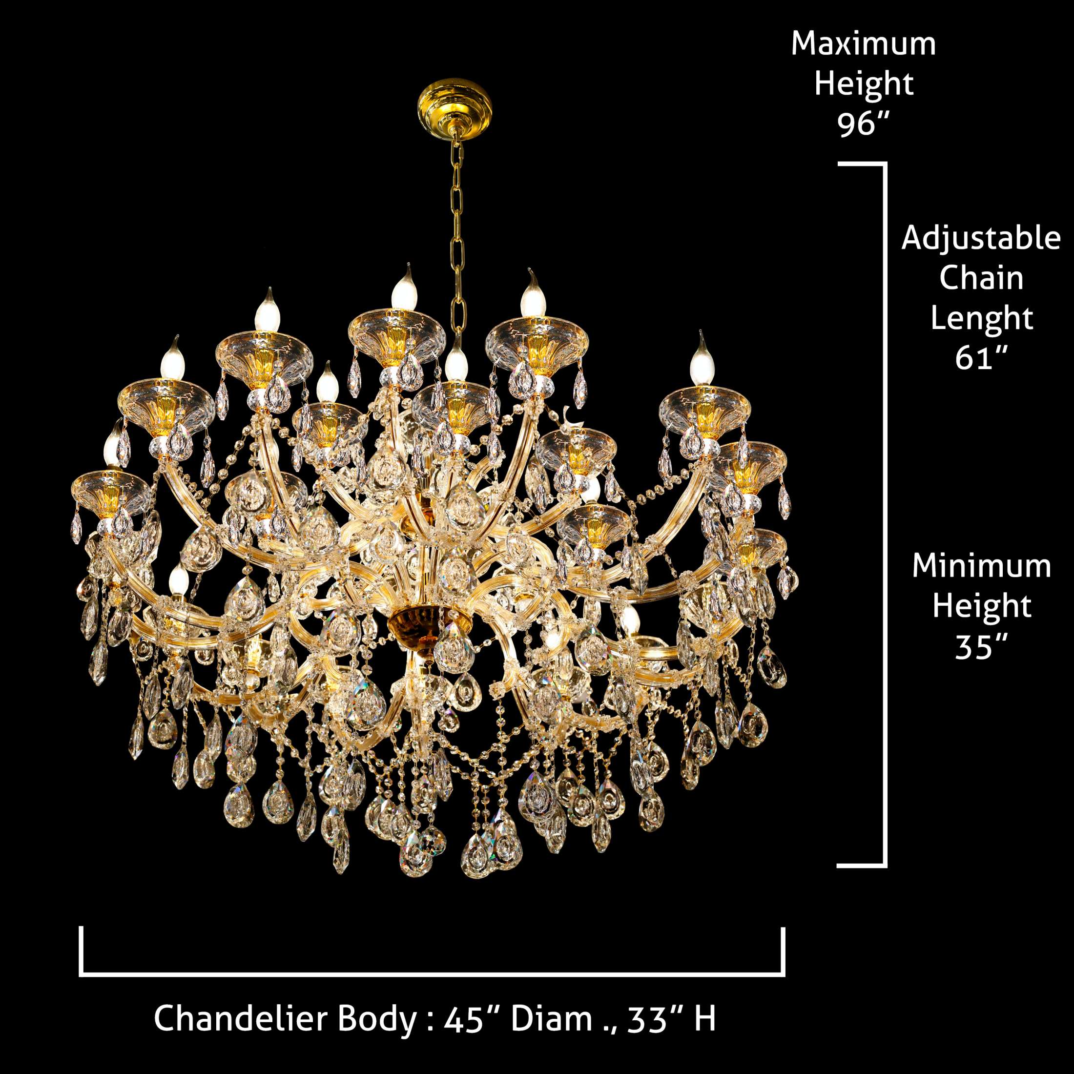 Maria Theresa Gold Crystal Chandelier 45” French Classic Elegance