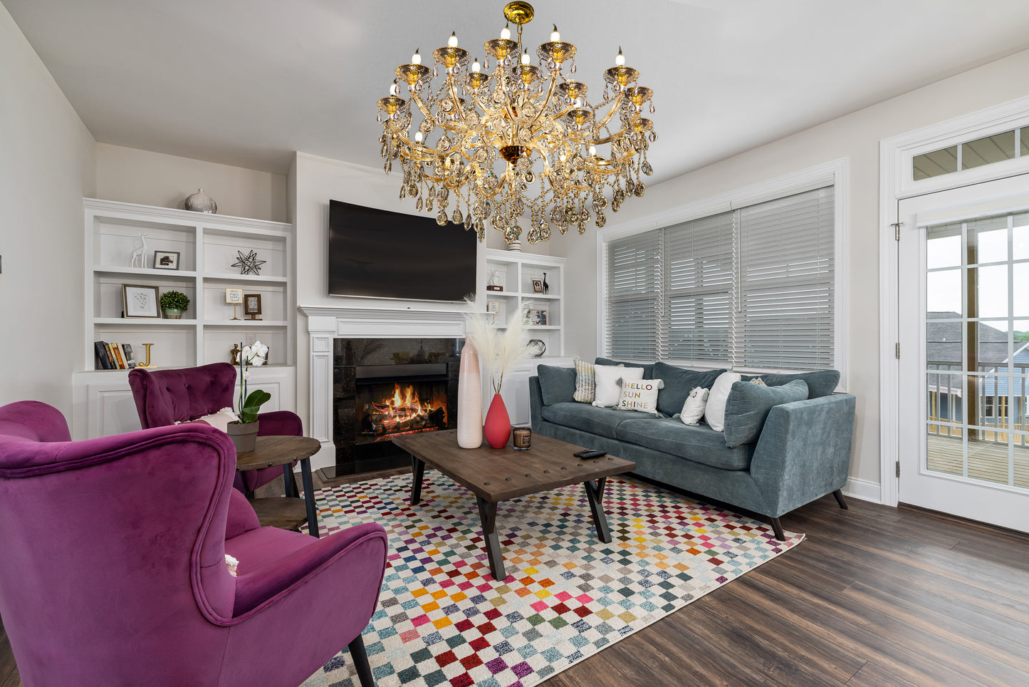 Elegant 45-inch Maria Theresa gold chandelier in modern interior