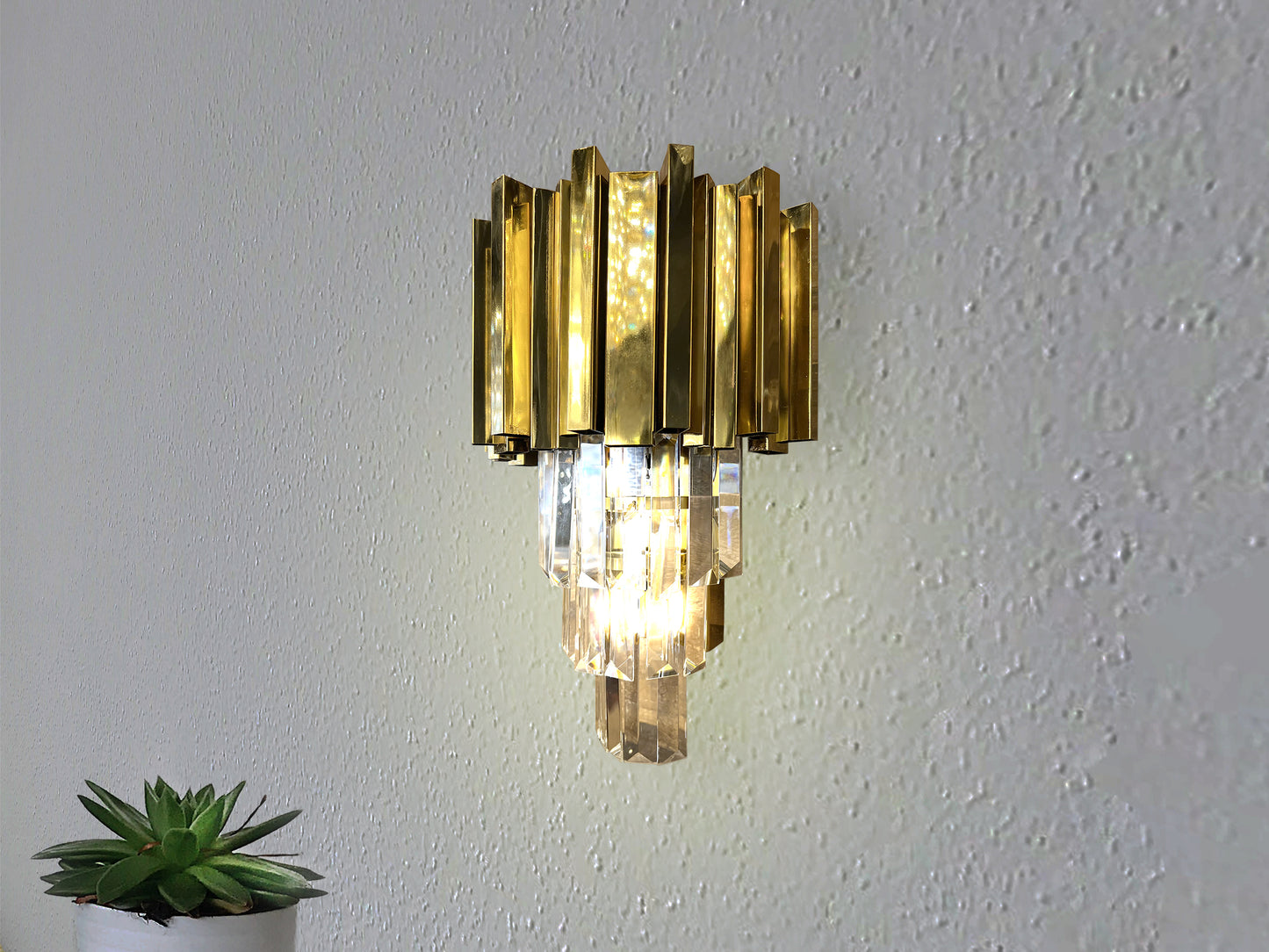Modern Gold Tiered Crystal LED Sconce