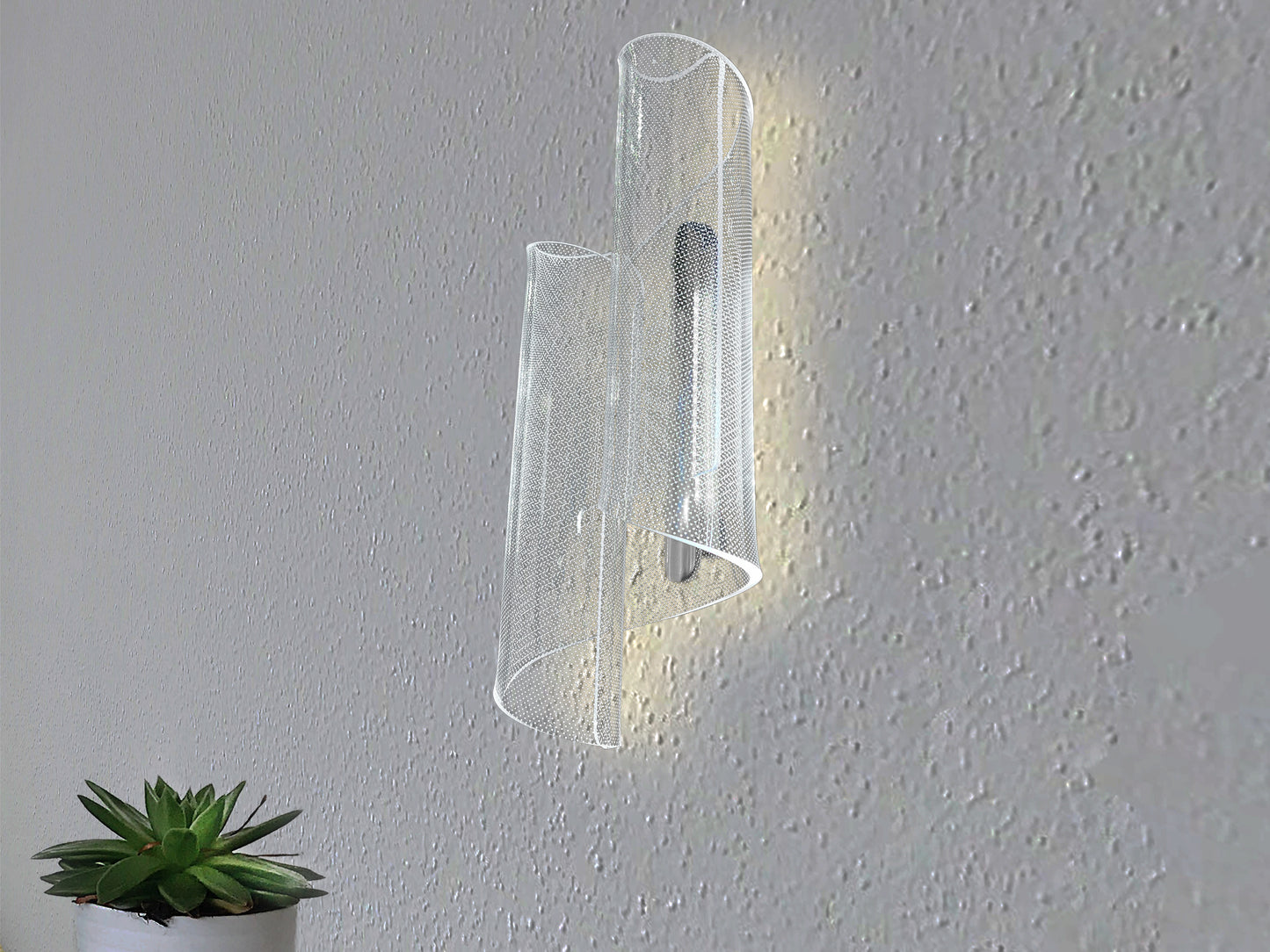 Modern Curved Mesh Wall Sconce – Chrome Finish LED Accent Light for Hallway & Living Room