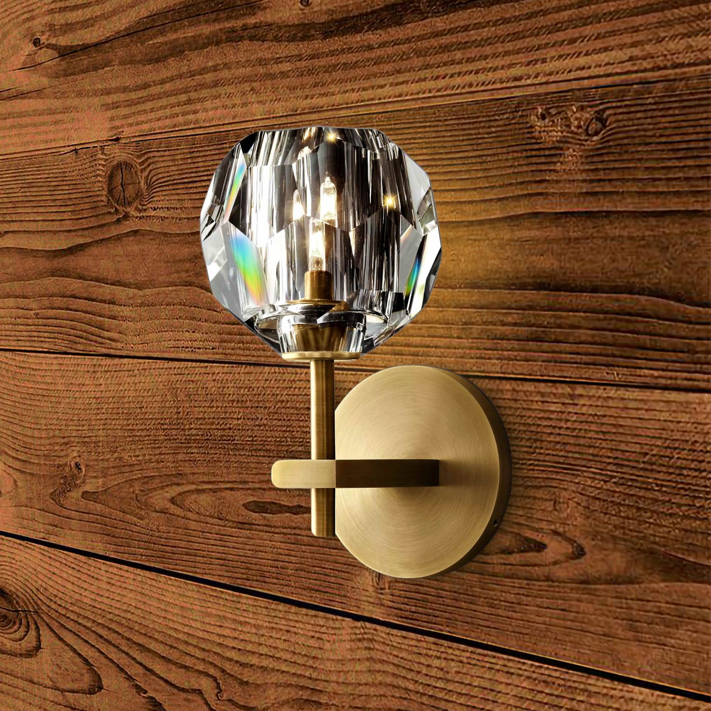 Modern Brass Crystal Wall Lamp – Dimmable with Elegant Gold Finish