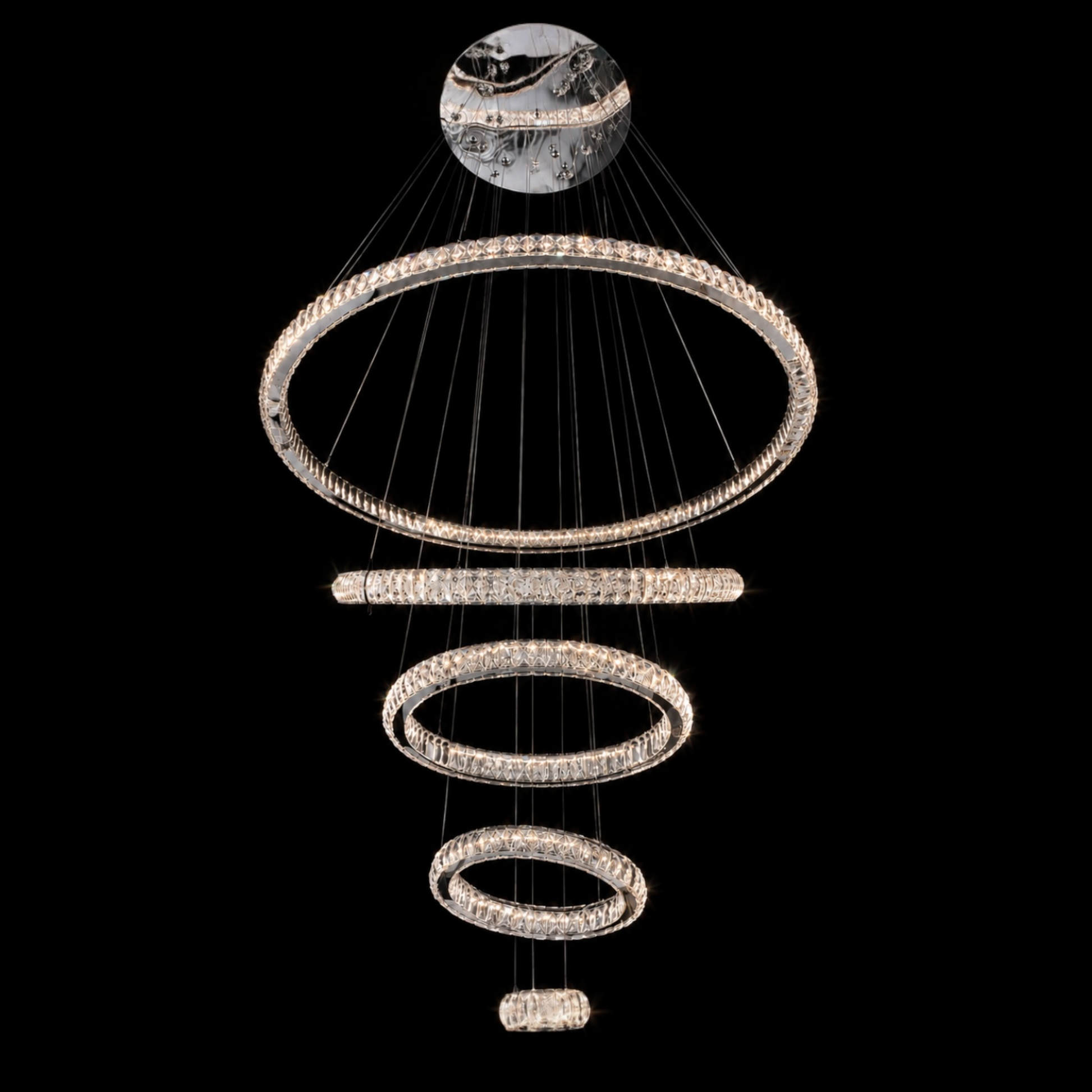 Luxury silver crystal ring chandelier with cascading multi-tier LED design
