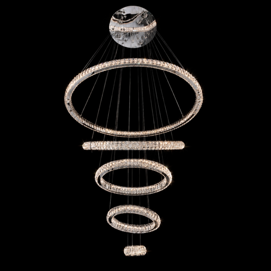 Luxury silver crystal ring chandelier with cascading multi-tier LED design
