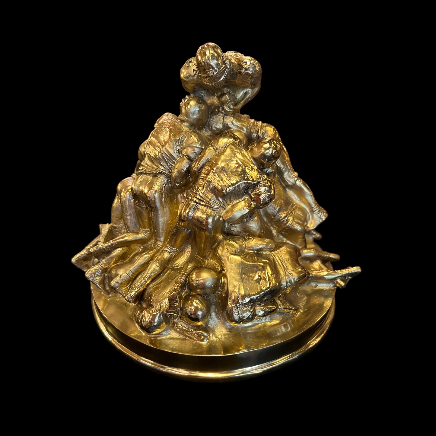 High-end solid brass American football players sculpture with intricate lifelike details and gold finish.