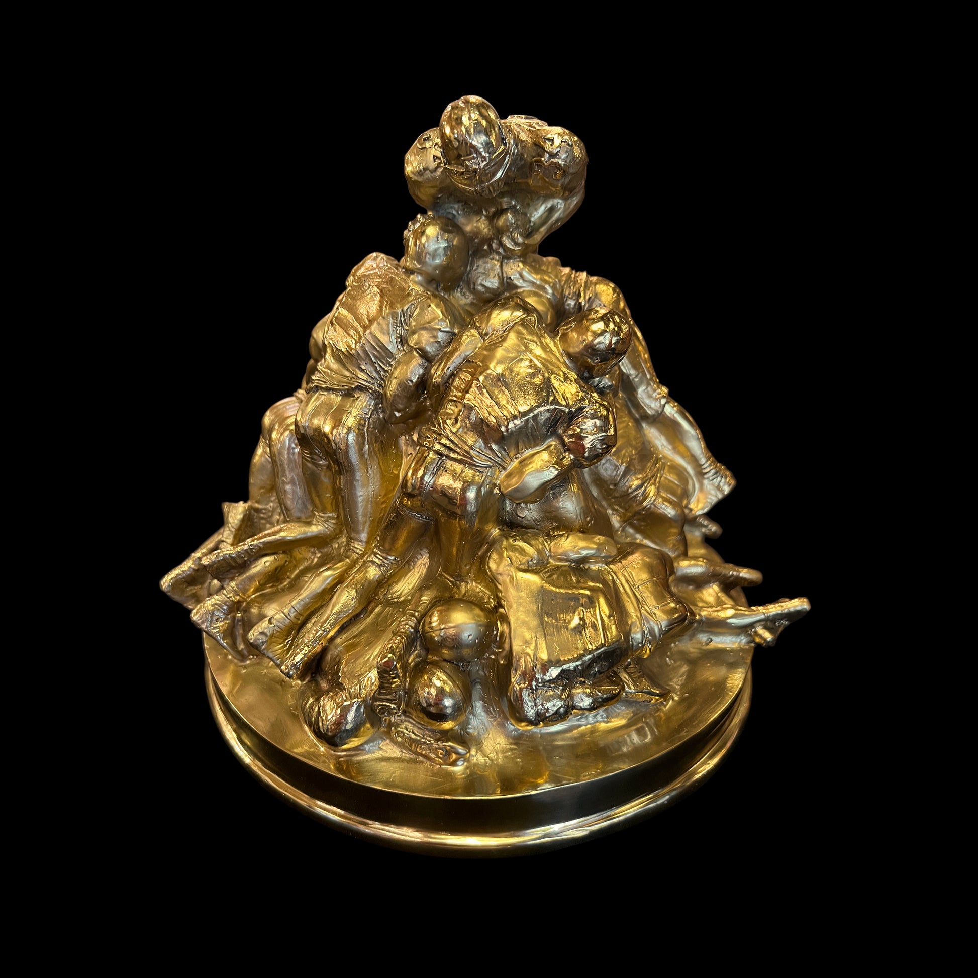 High-end solid brass American football players sculpture with intricate lifelike details and gold finish.