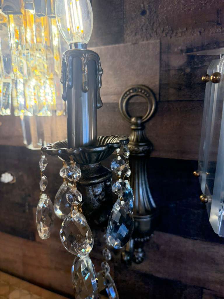 Traditional Italian Handmade Brass Wall Sconce with Crystal Accents