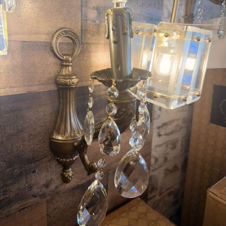 Traditional Italian Handmade Brass Wall Sconce with Crystal Accents