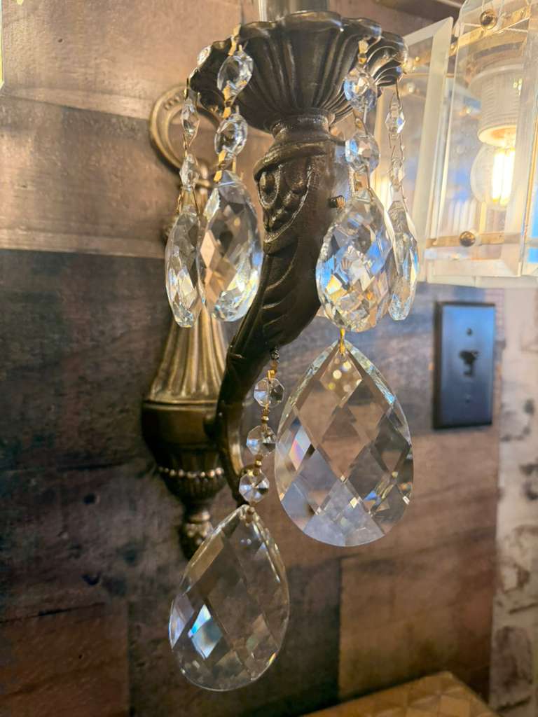 Traditional Italian Handmade Brass Wall Sconce with Crystal Accents