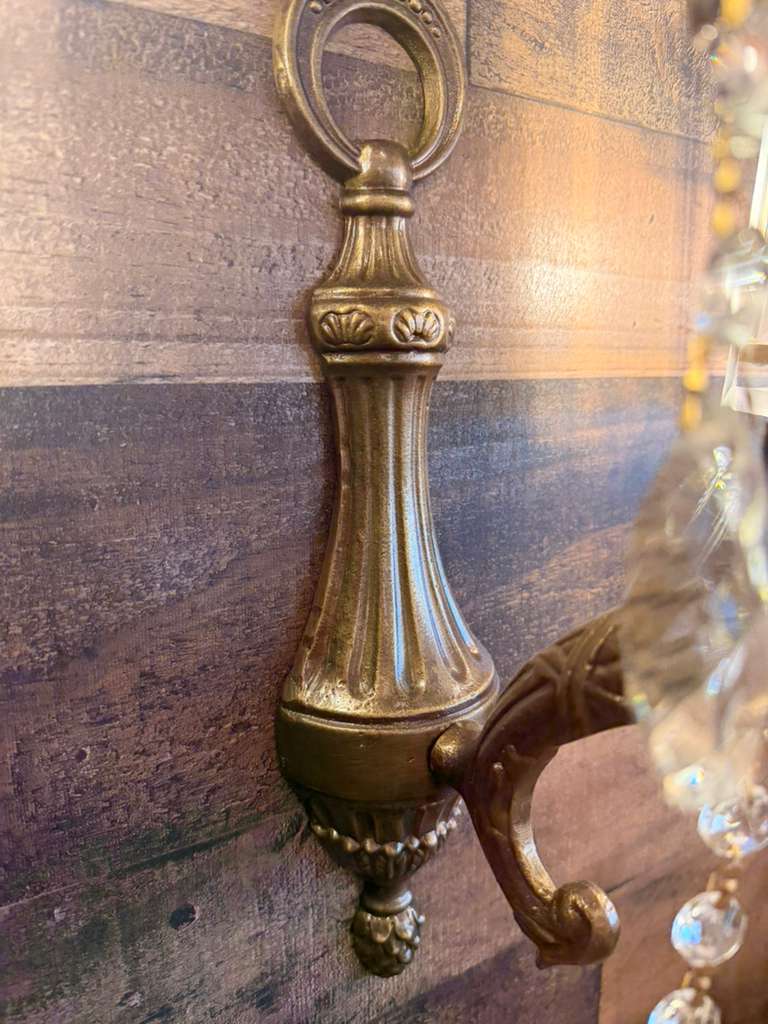 Traditional Italian Handmade Brass Wall Sconce with Crystal Accents