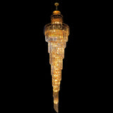 Luxury Spiral Gold Crystal Chandelier – Grand Entry Foyer Light Fixture, Rectangular Prism Glass Lighting