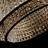 Bottom perspective of crystal chandelier revealing multi-faceted crystal brilliance and depth.