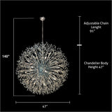 47 inch chrome starburst chandelier dimensions and measurements