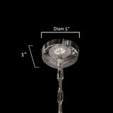 Polished chrome ceiling canopy detail of starburst crystal chandelier