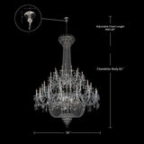 Detailed dimensions of chrome empire crystal chandelier with grand multi-tier design