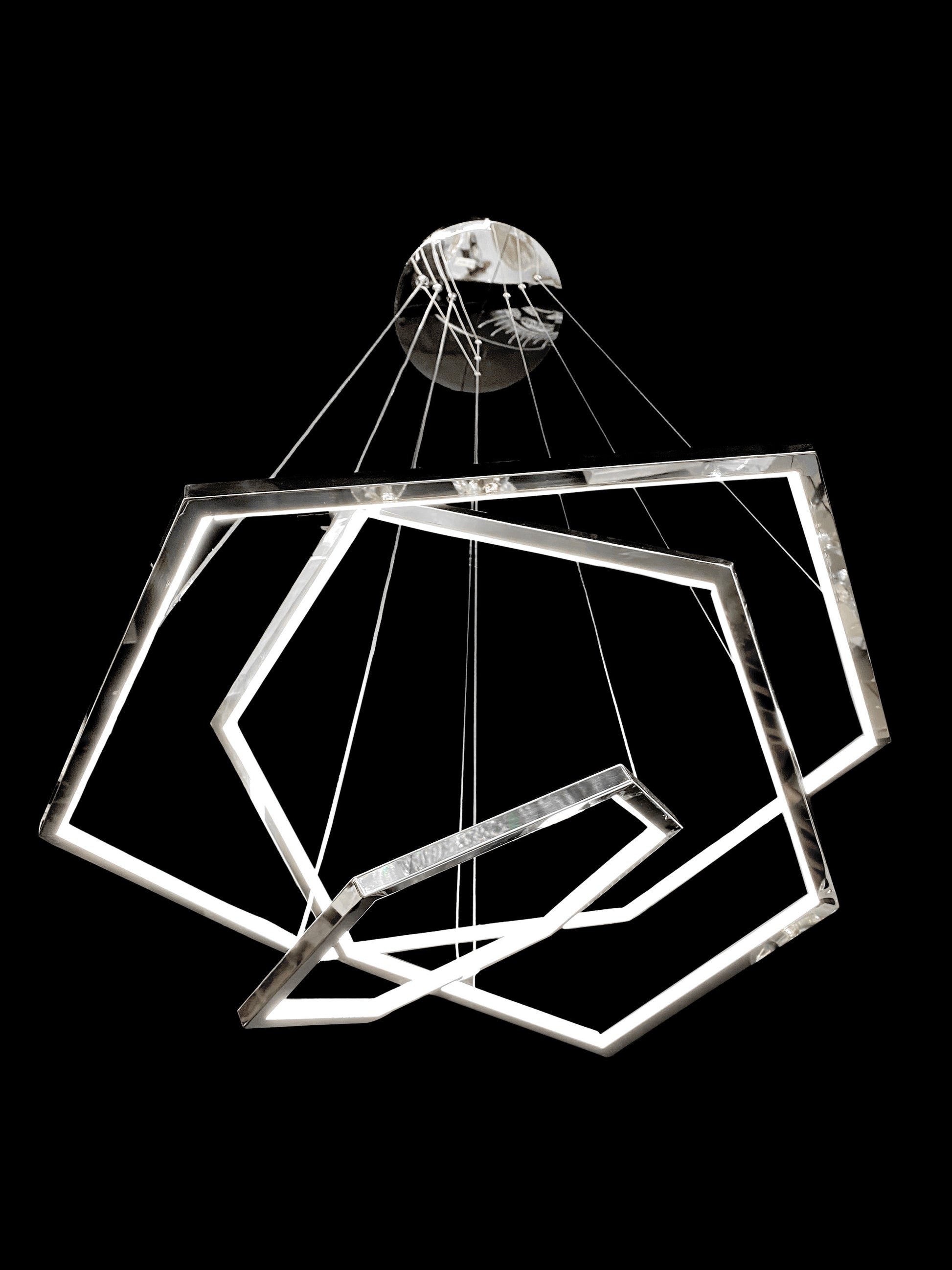 Adjustable geometric LED chandelier showing custom shape layout