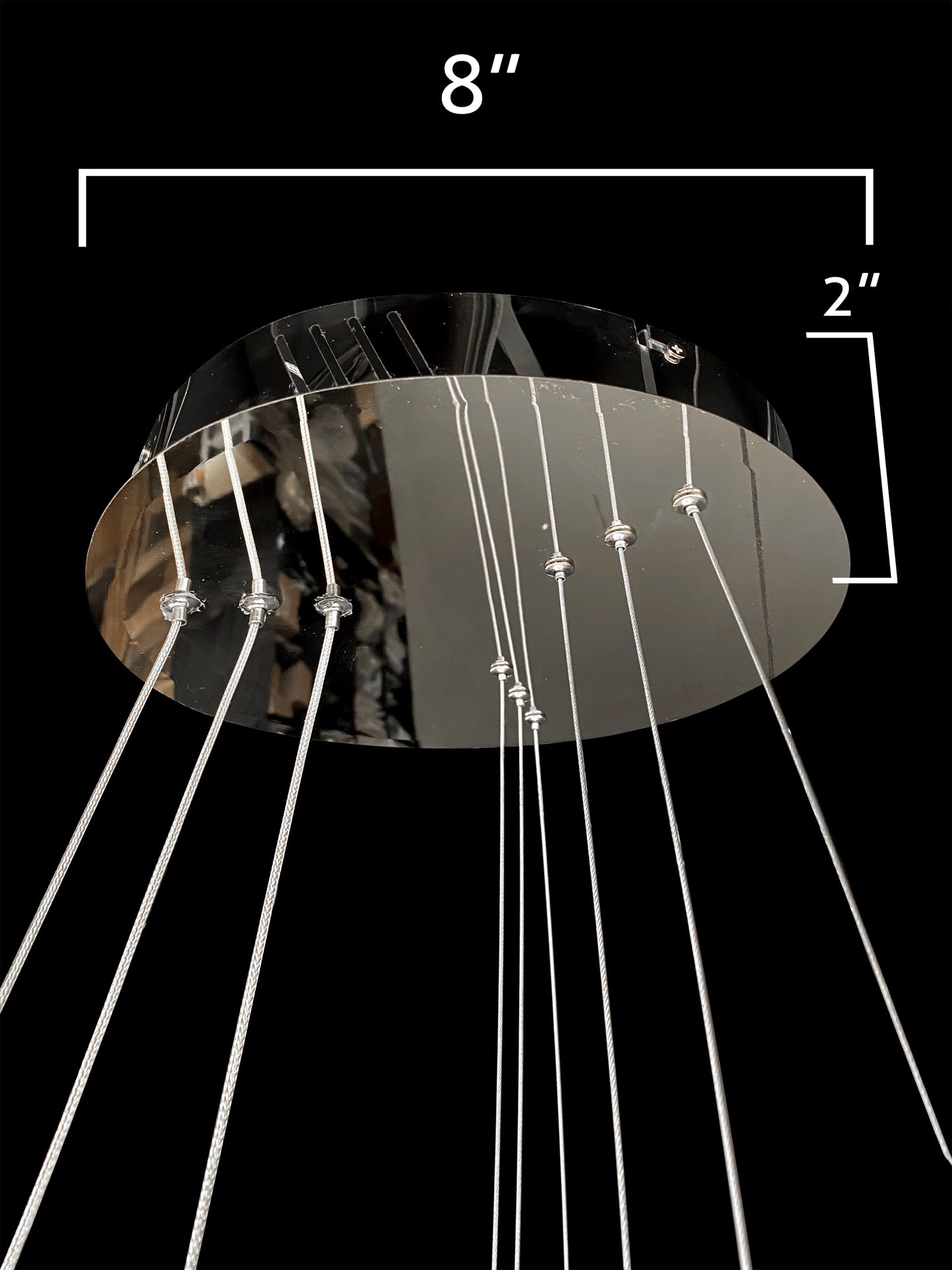 Top canopy view of chrome geometric LED chandelier
