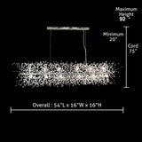 Dimensions of chrome linear starburst chandelier with adjustable hanging cables