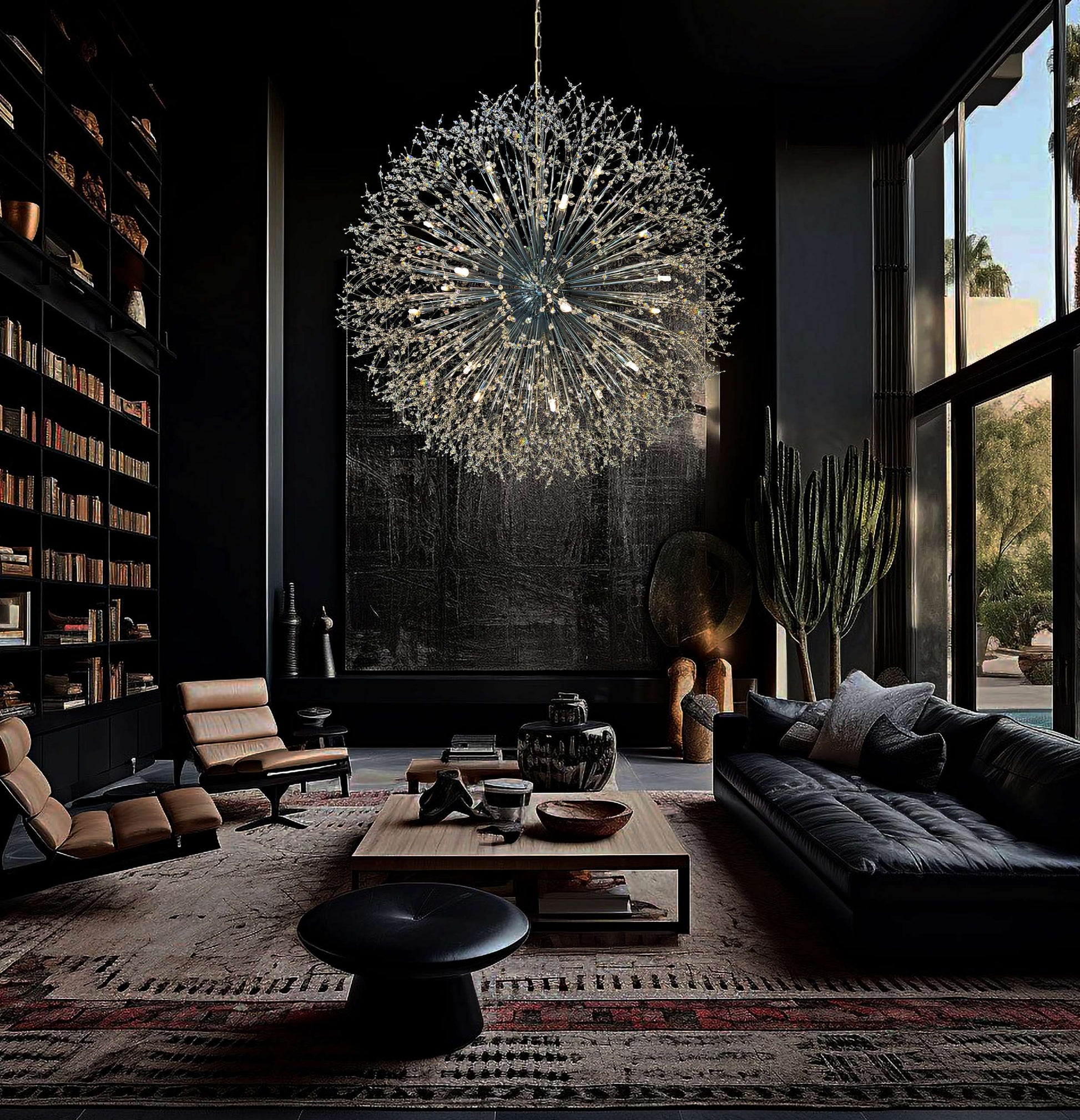 Luxury chrome crystal chandelier illuminating living space