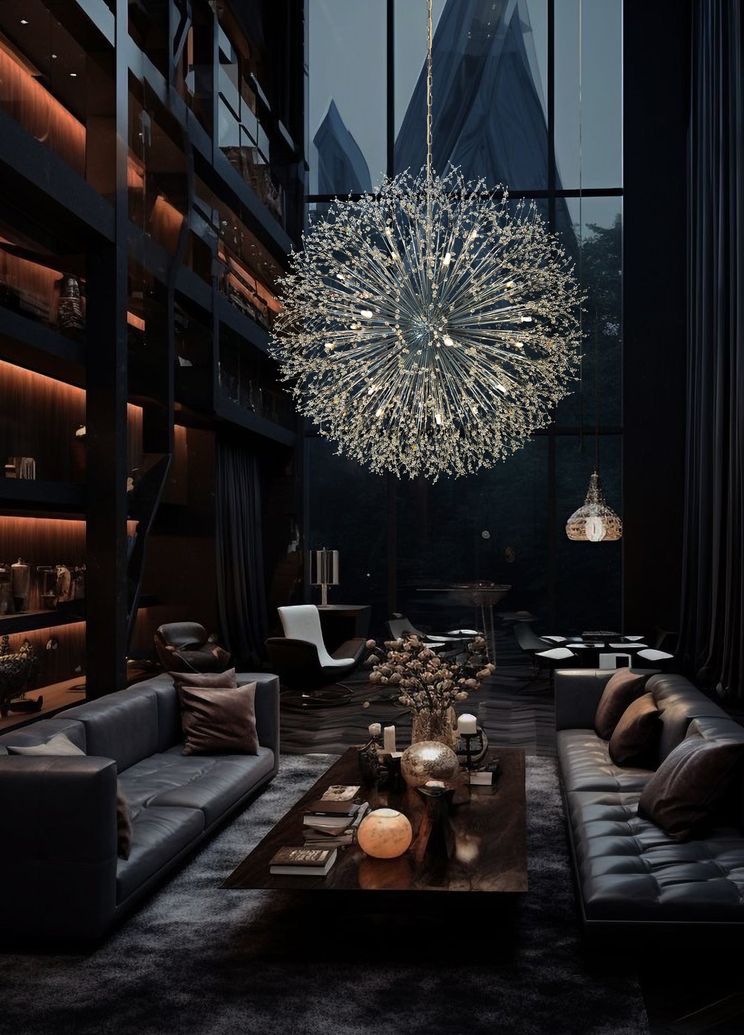  Dimmable chrome starburst chandelier lighting for office