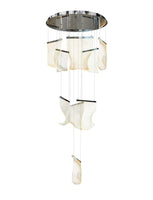 Close-up of acrylic wave panel on Chrome LED chandelier