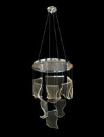 Chrome LED chandelier hanging ceiling with sculptural wave panel design
