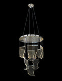 Chrome LED chandelier hanging ceiling with sculptural wave panel design
