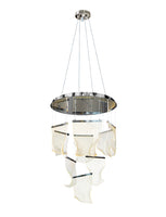 Full hanging view of Chrome LED chandelier with adjustable cables