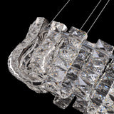 Close-up view of premium K9 crystal detailing on the luxury chrome chandelier showing clarity and brilliance.

