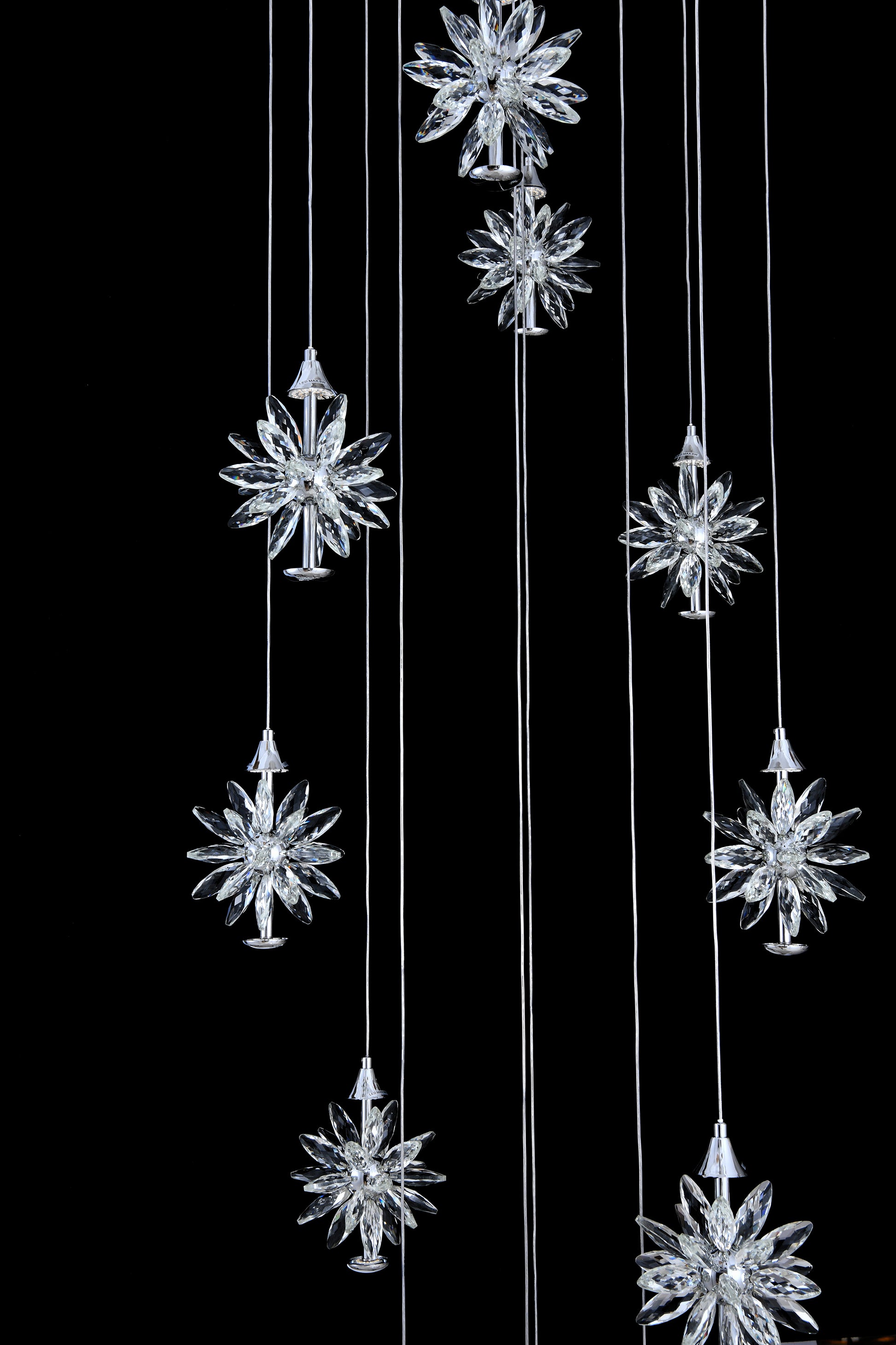 Close up of real crystal clusters on modern LED spiral  chandelier