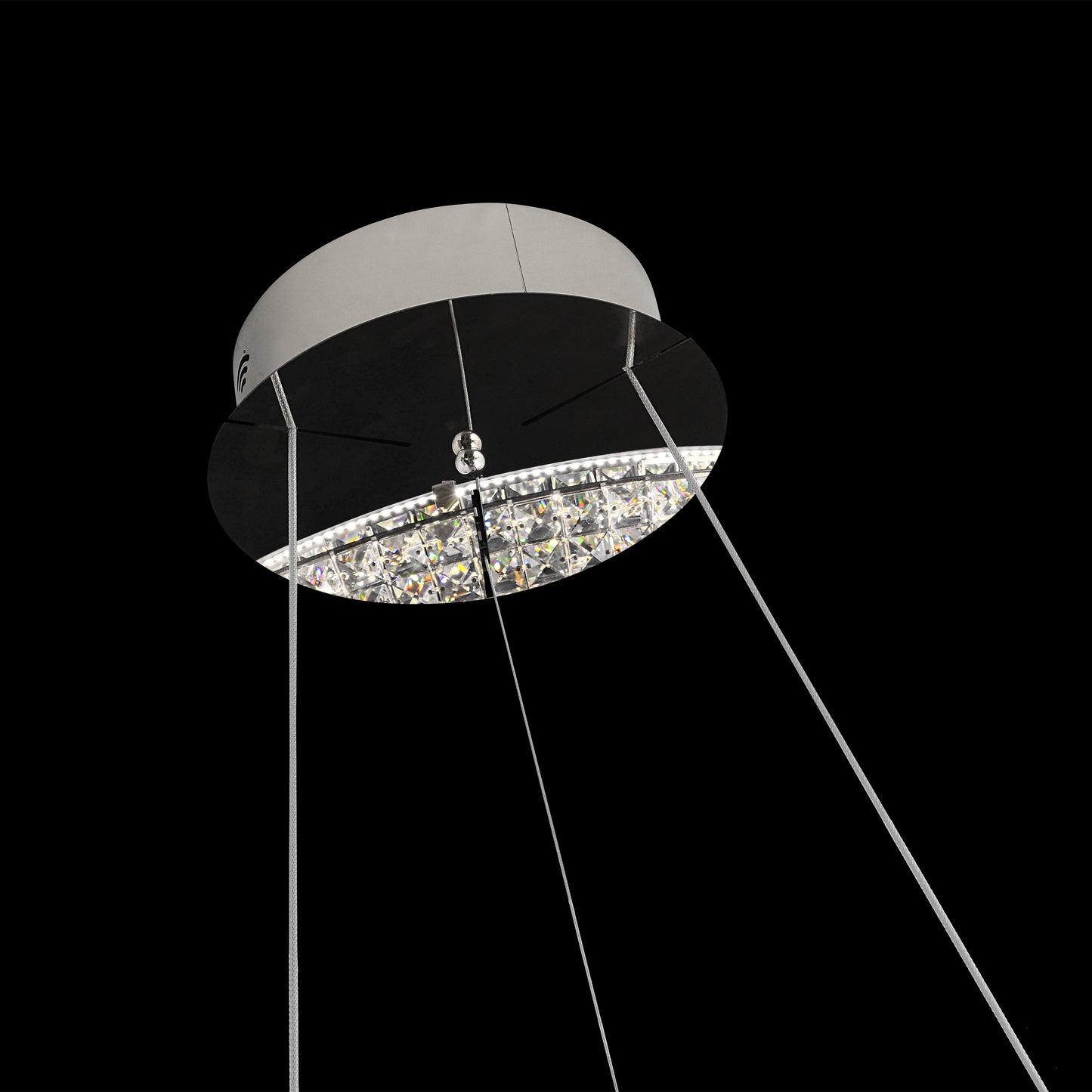 close up detail of  crystal ring showing intricate faceted crystal design.