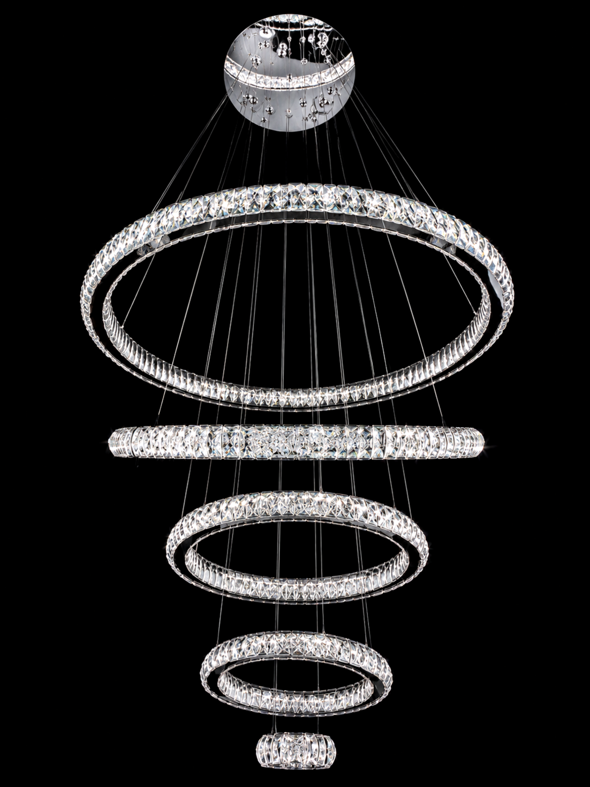 Multiple installation configurations for crystal ring chandelier