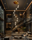 Elegant spiral LED crystal chandelier illuminating luxury interior space