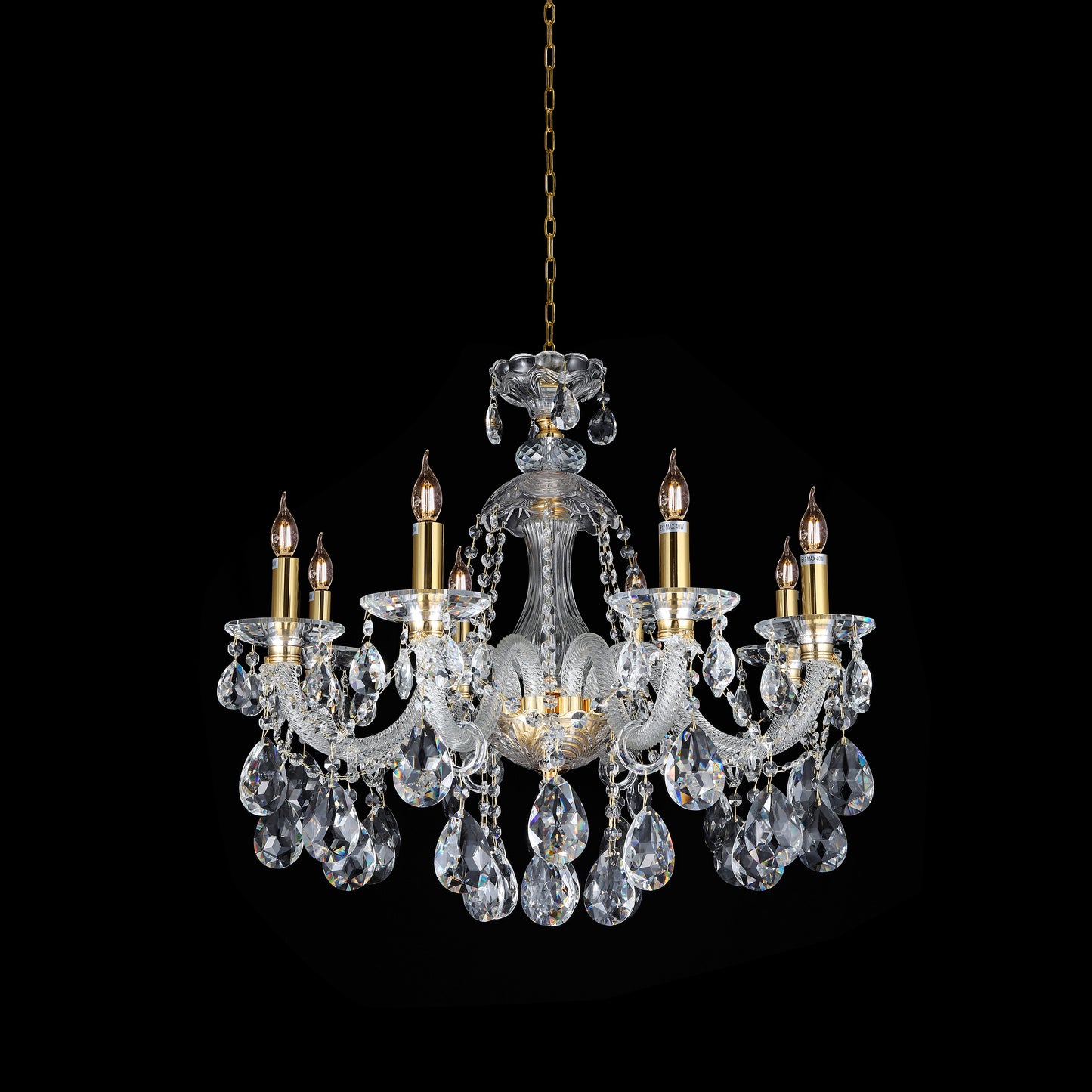 Luxury crystal teardrop chandelier with gold accents – full view