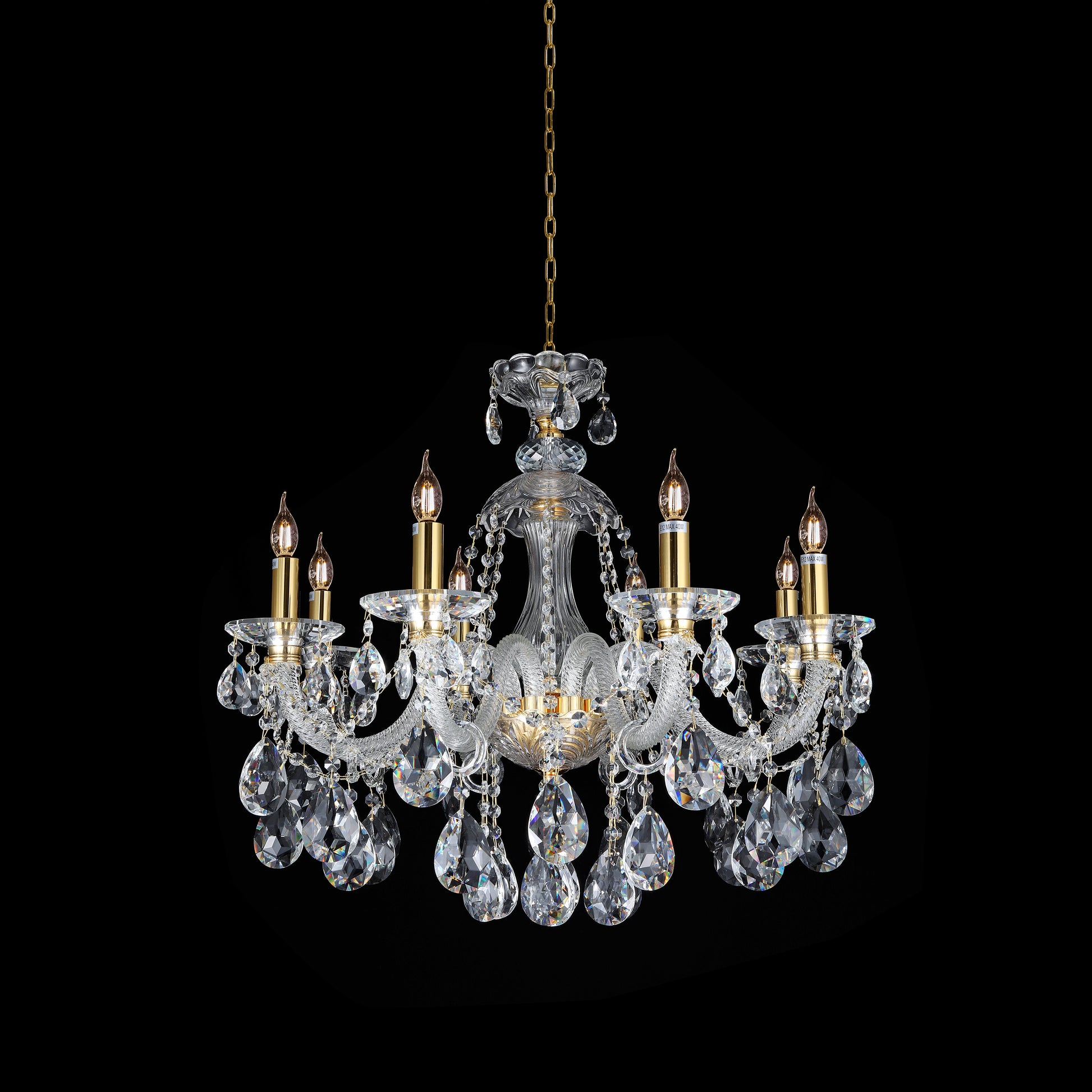 Luxury crystal teardrop chandelier with gold accents – full view