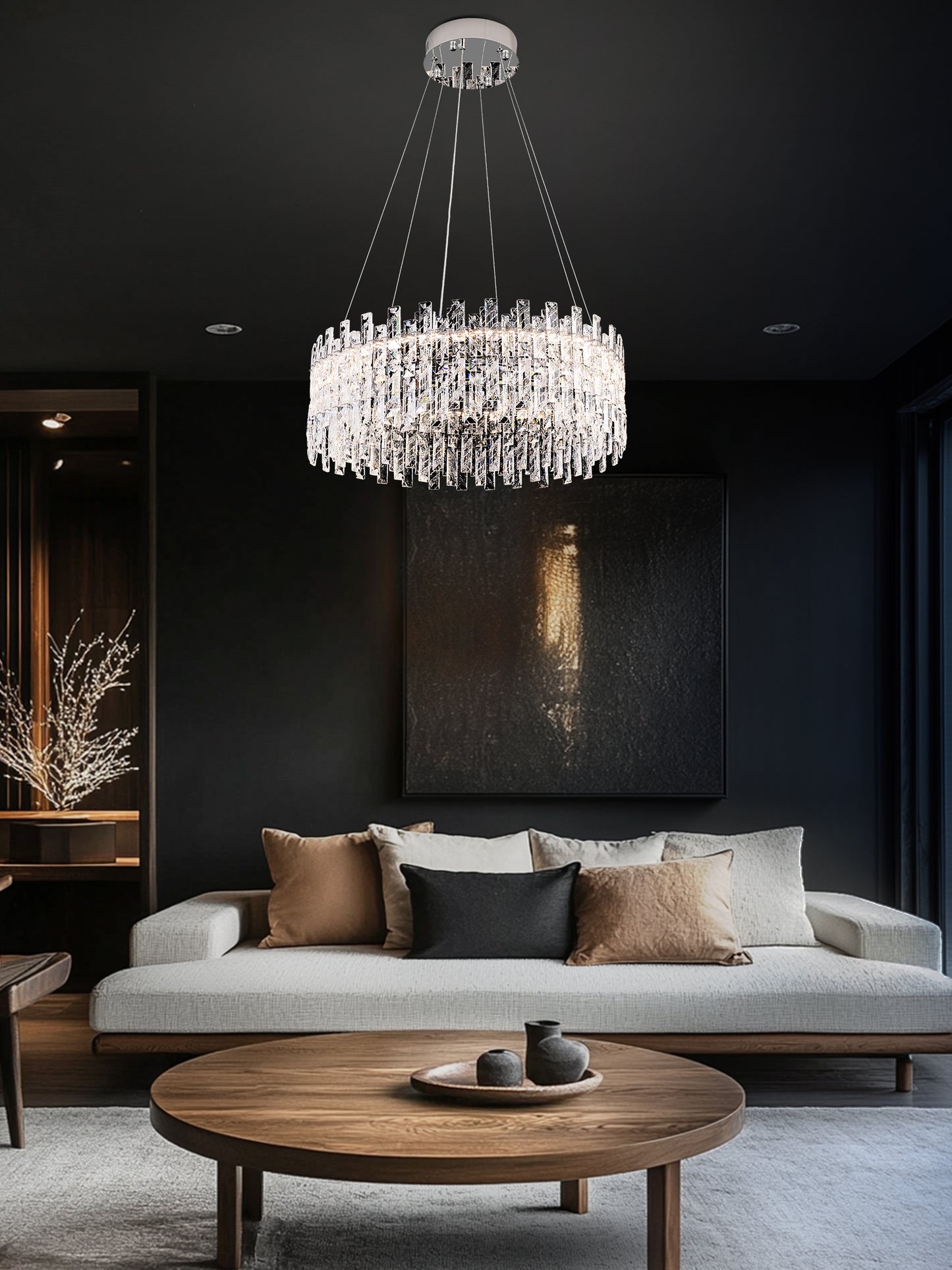 Designer crystal pendant light enhancing upscale contemporary interiors