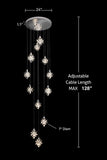Dimensions of 12-light modern spiral LED crystal chandelier