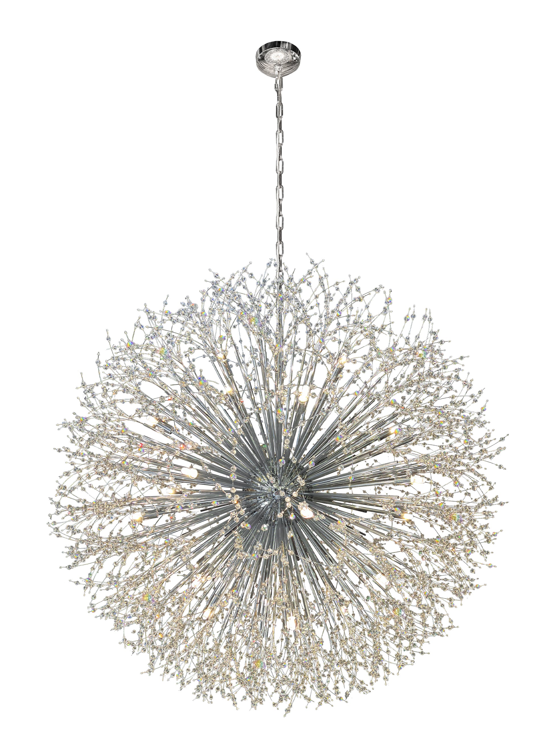 Dimmable starburst crystal chandelier with chrome finish