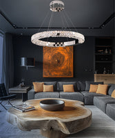 Elegant chrome crystal chandelier enhancing upscale designer living space