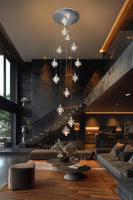 Full view of spiral  LED crystal chandelier in contemporary luxury room