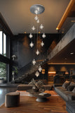 Full view of spiral  LED crystal chandelier in contemporary luxury room