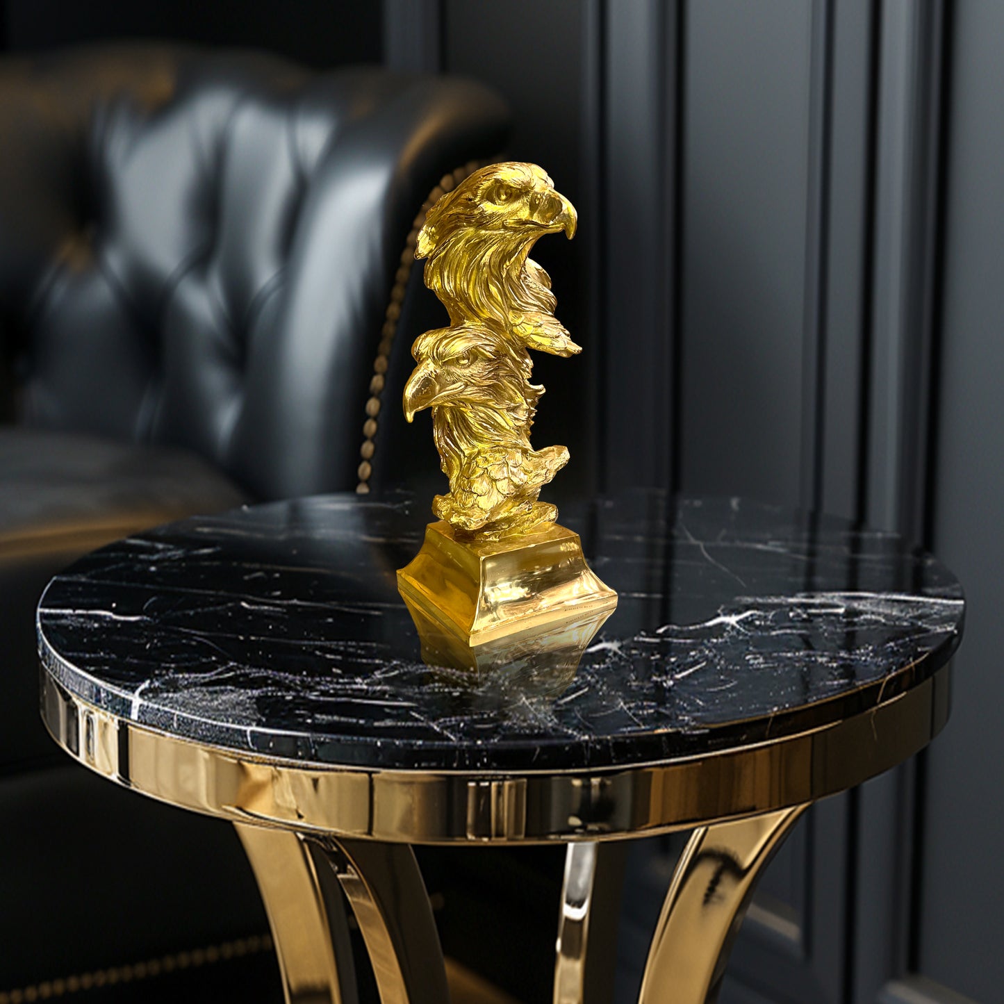 Italian handmade gold brass eagle statue, ideal for an executive office or luxury library.
