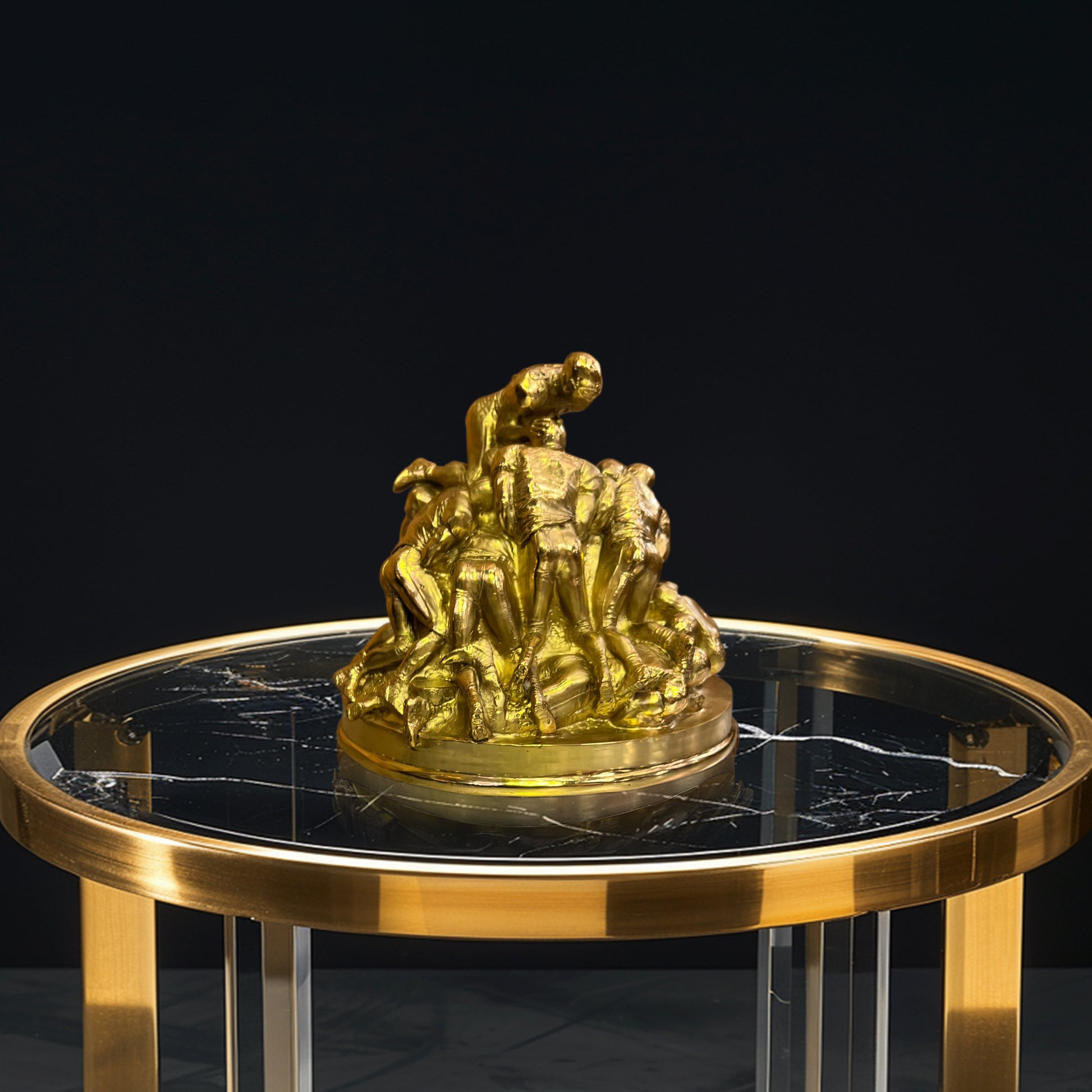  Handmade Italian gold brass football statue, ideal for an executive office or sports-themed library.
