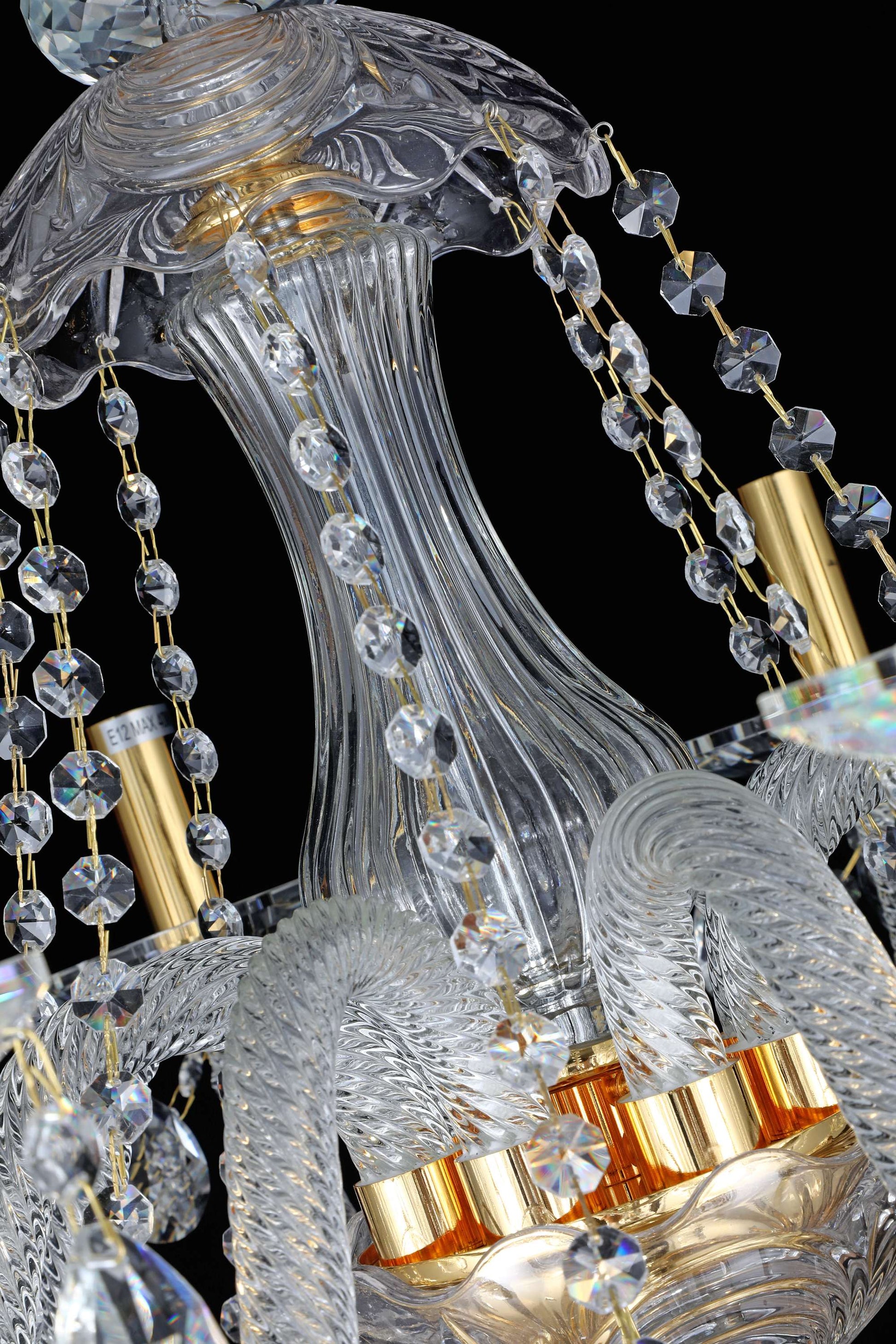 Gold-finish chandelier top mount with handcrafted crystal elements