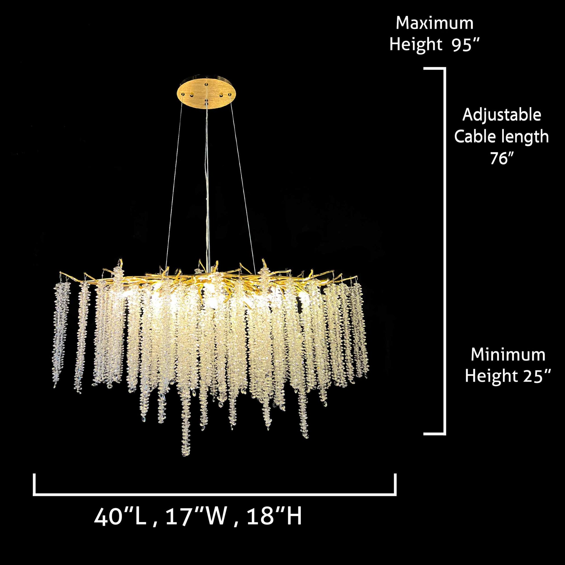 Dimension chart of 40 inch gold crystal chandelier