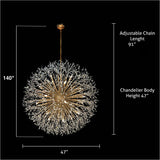 47 inch gold starburst chandelier dimensions with adjustable chain length