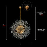 32 inch gold starburst crystal chandelier size dimensions