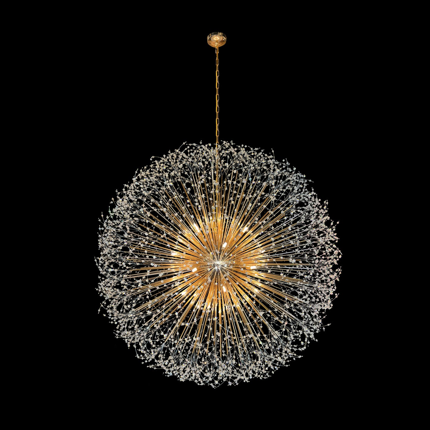 Luxury Gold Starburst Crystal Chandelier 63 inch Statement Lighting Fixture