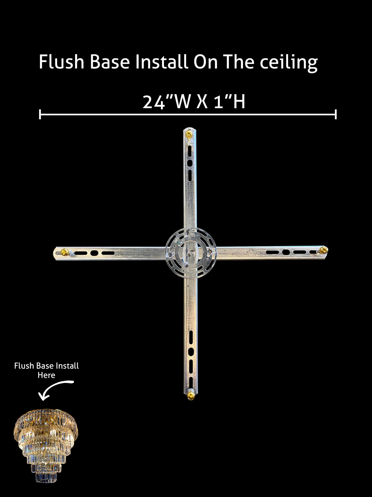 Flush base mount detail for modern crystal chandelier