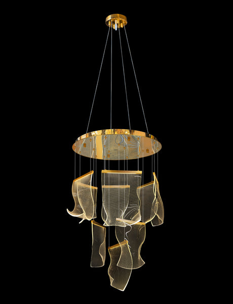 gold LED hanging ceiling chandelier in black ground 